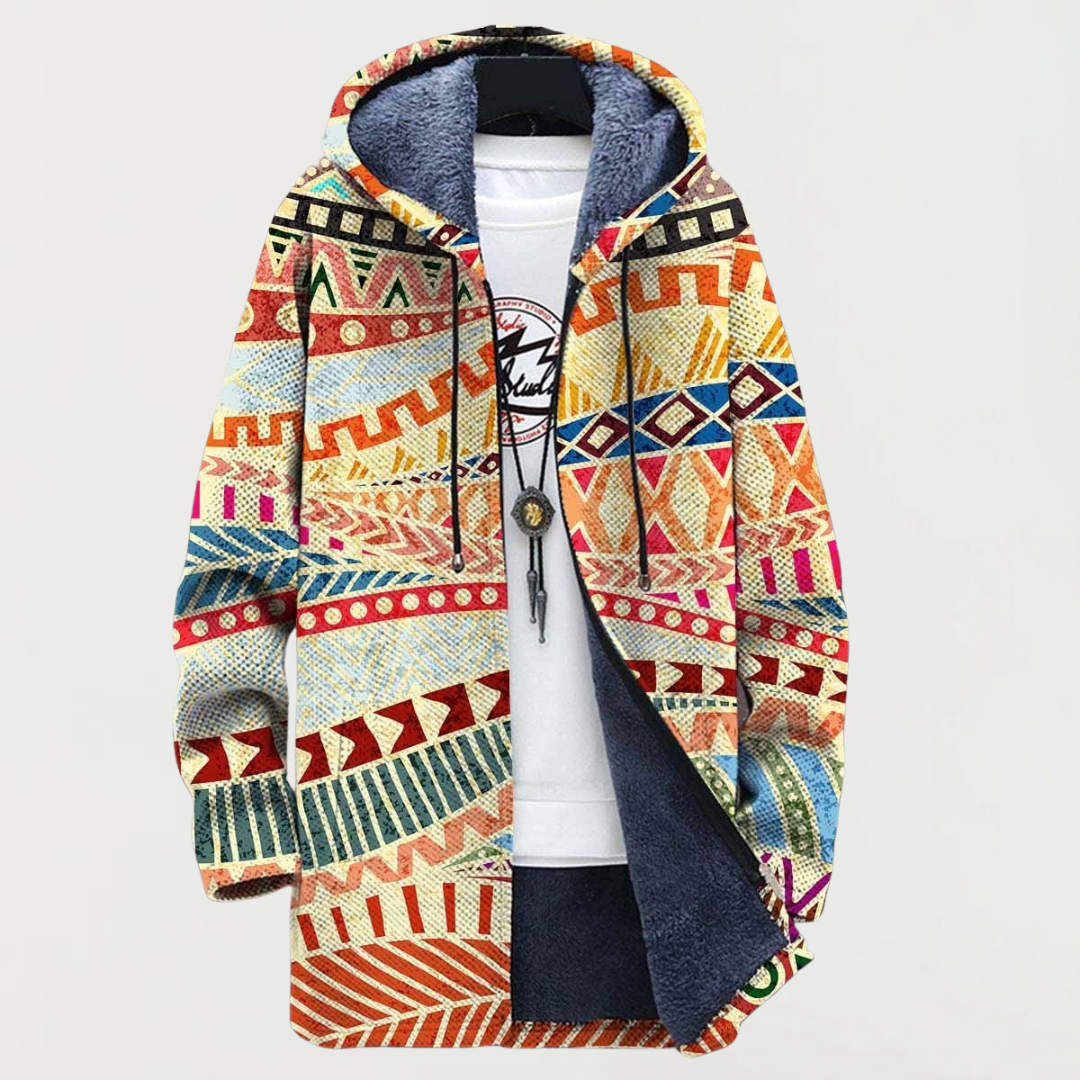 Charlie | Ethnic Fusion Print Hooded Coat