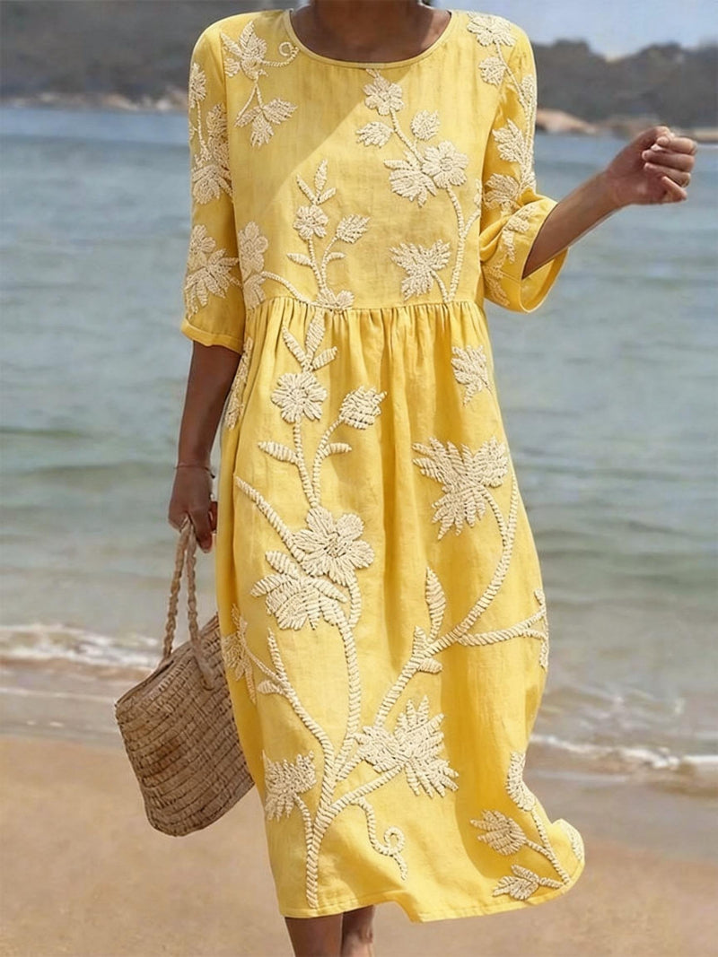 Women's Casual Floral Print Dress – Yellow