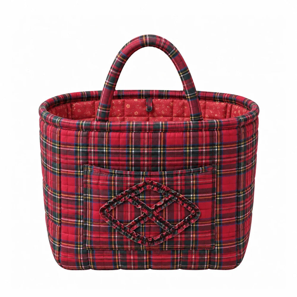 Holly quilted everything basket in Red Plaid, front view