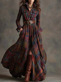 DELYTH | BELTED CHECK MAXI SHIRT DRESS