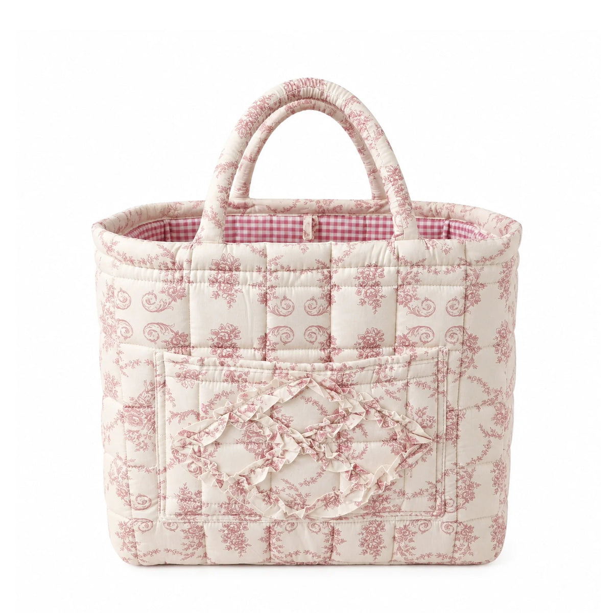 Millie quilted everything basket in Rose Toile, front view