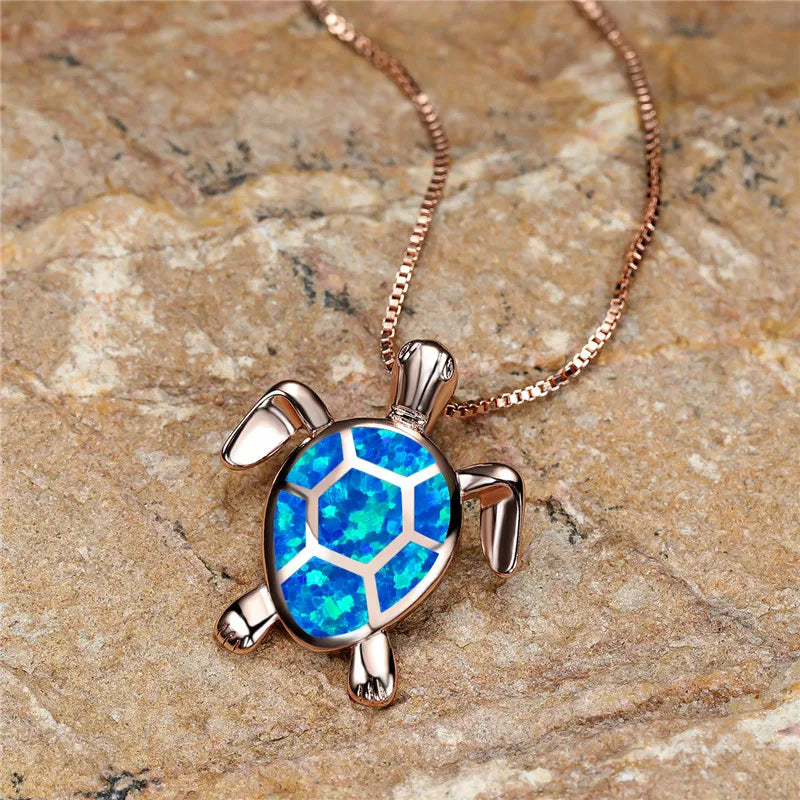 Green Opal Turtle Pendant Necklace
