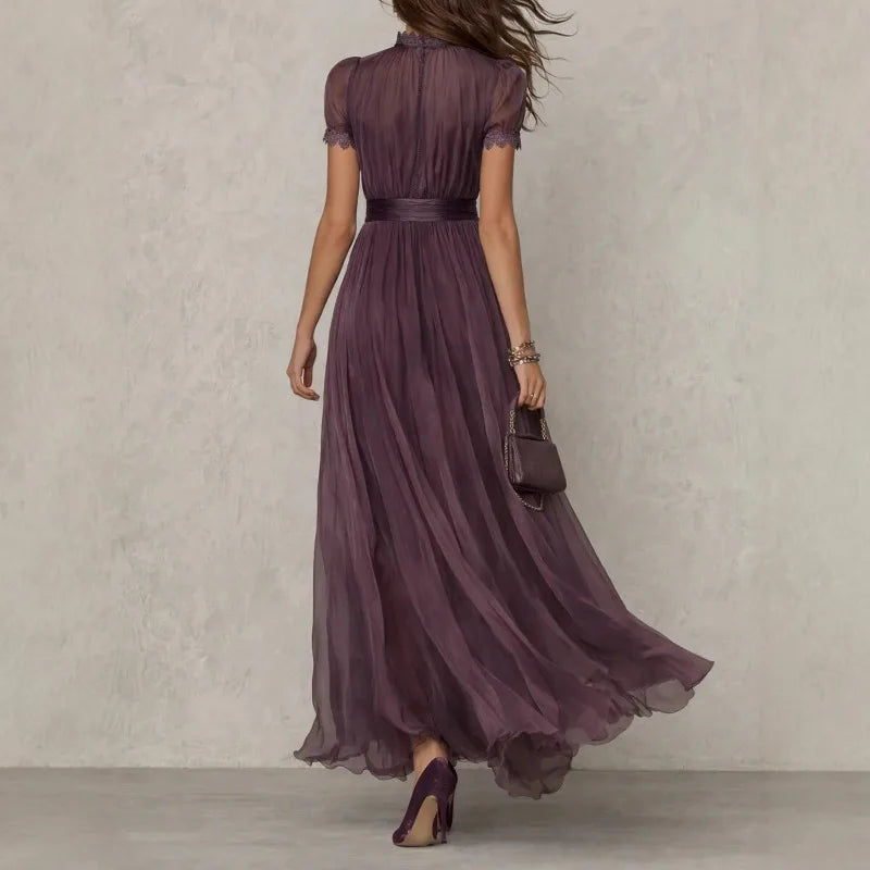 Hafwen chiffon maxi dress in plum, back view