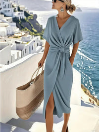LINDA | ELEGANT TWIST FRONT MIDI DRESS