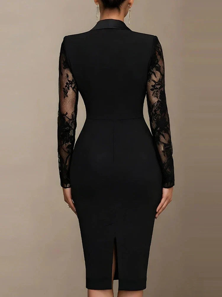 Rhonwen blazer midi dress in black, back view