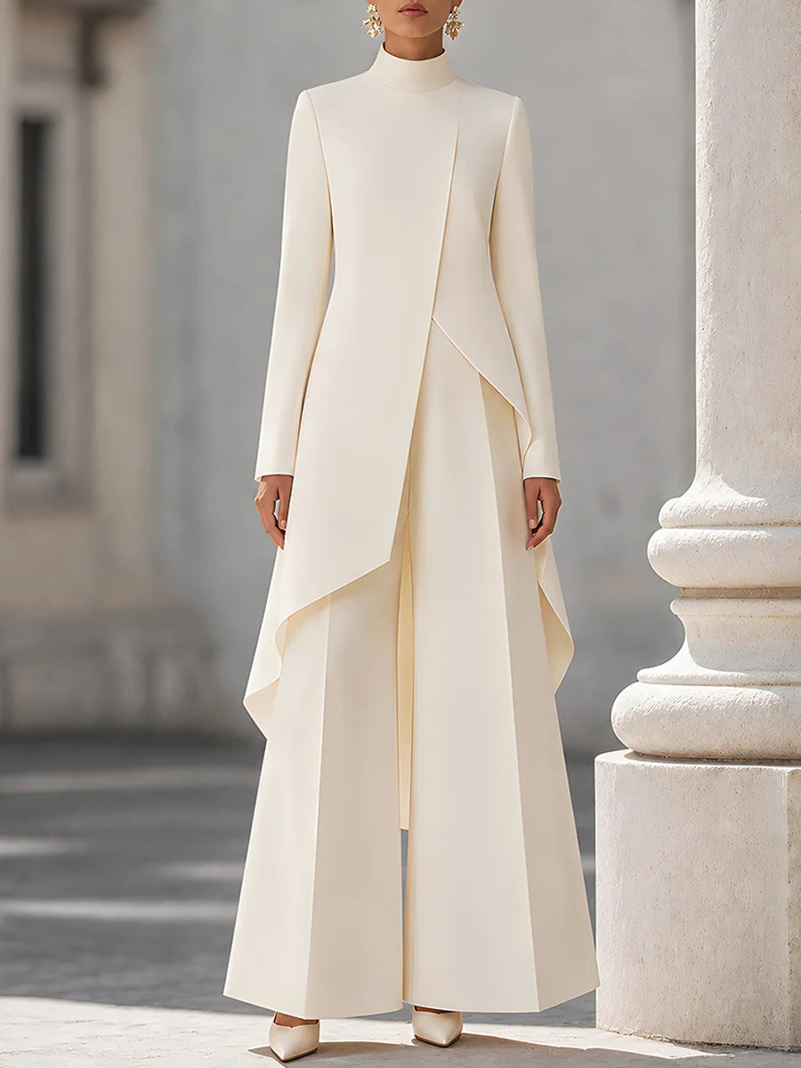 Catriona high-neck trouser set in white, full-length front view