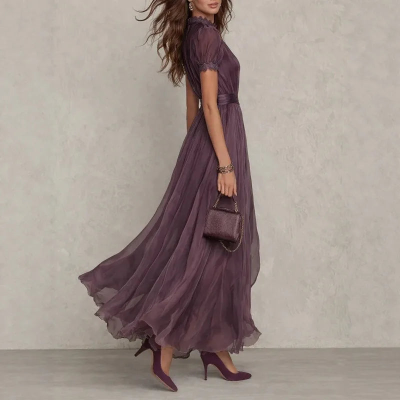 Hafwen chiffon maxi dress in plum, side view