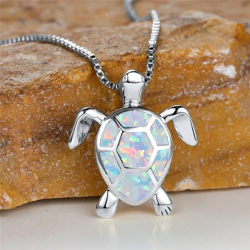 Green Opal Turtle Pendant Necklace