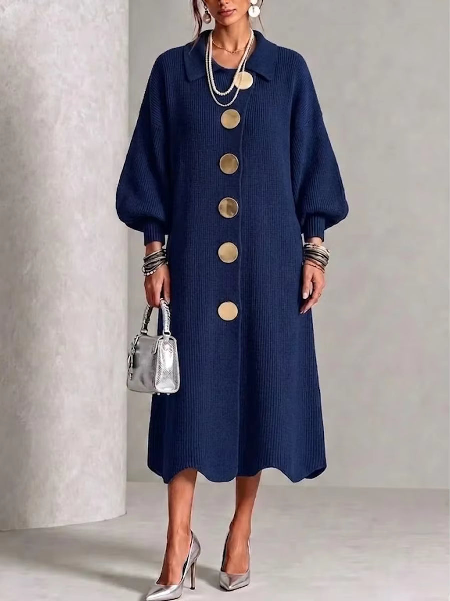 Ellery button-down knit midi dress in Navy, front view
