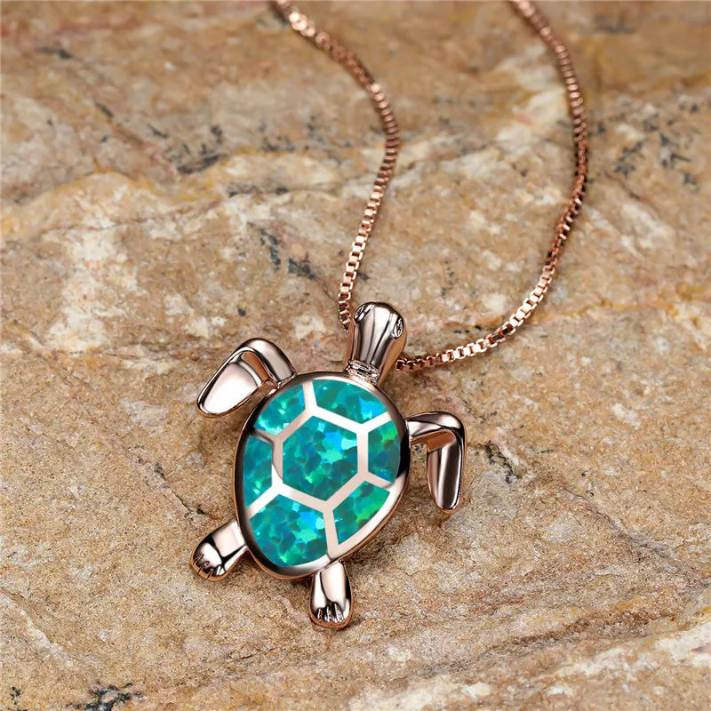 Green Opal Turtle Pendant Necklace