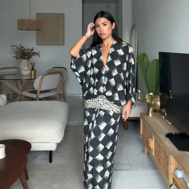 LIORA™ | Monochrome Print Maxi Dress