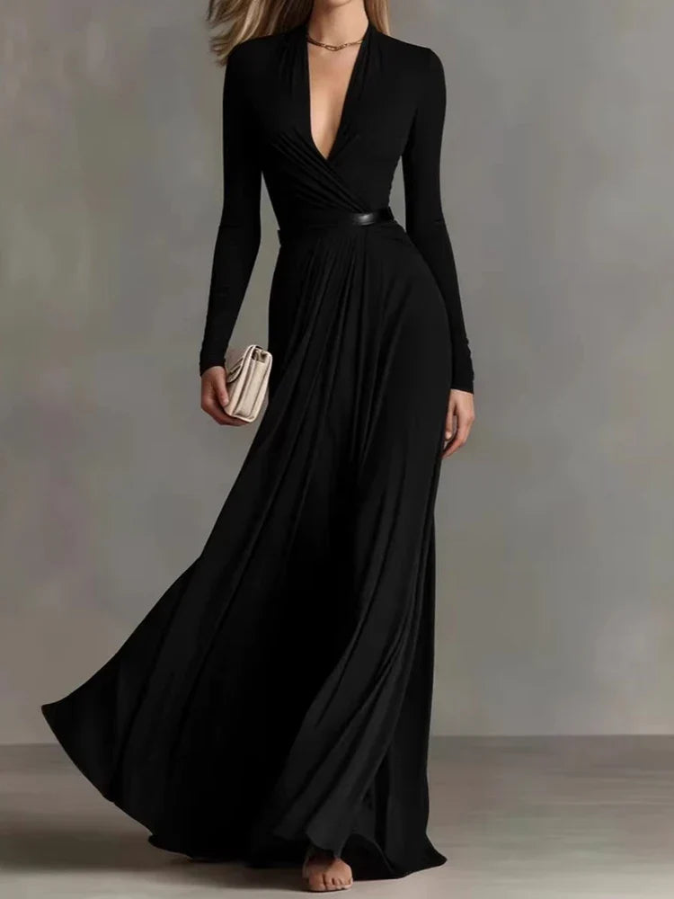 Kerra wrap maxi dress in black, front view