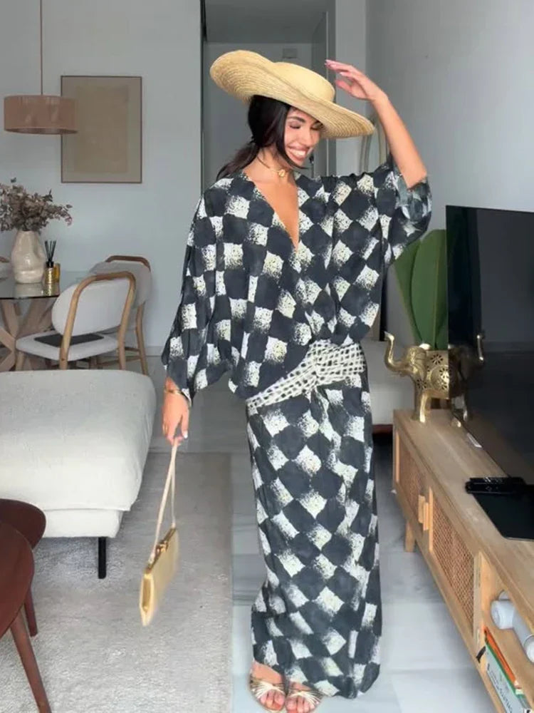 LIORA™ | Monochrome Print Maxi Dress