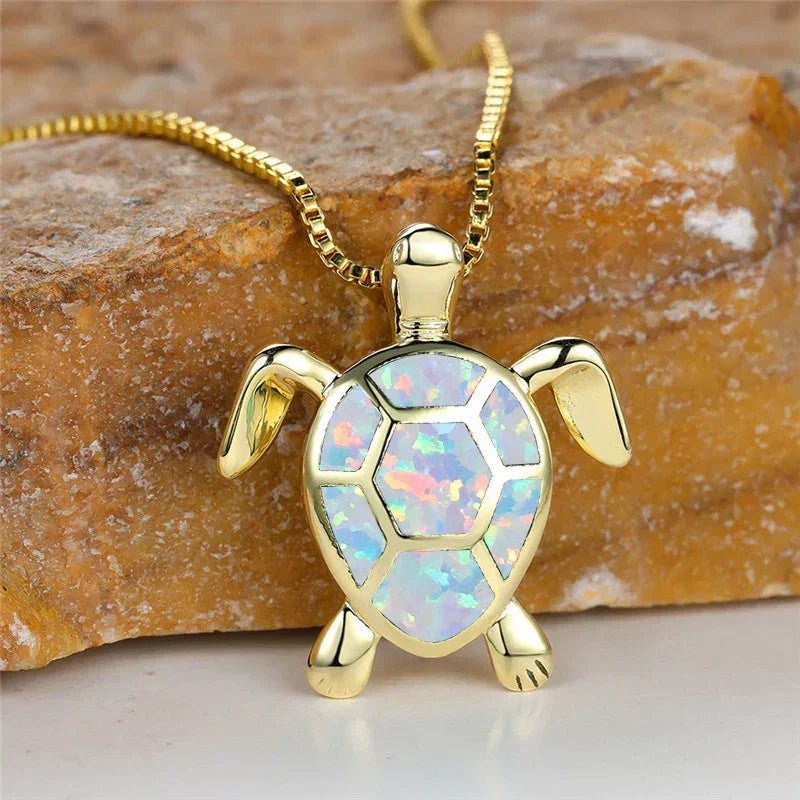 Green Opal Turtle Pendant Necklace