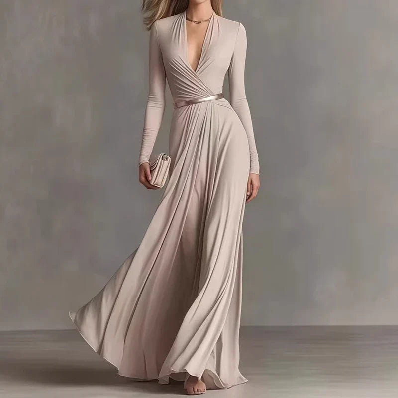 Kerra wrap maxi dress in apricot, full-length view