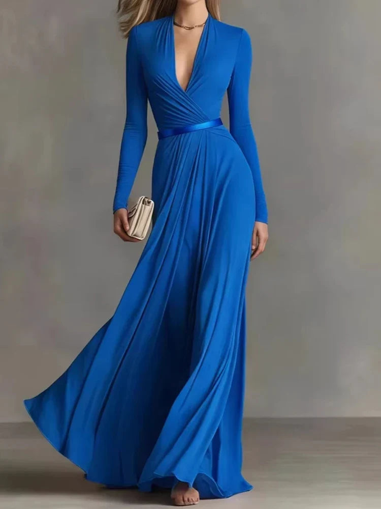 Kerra wrap maxi dress in blue, front view