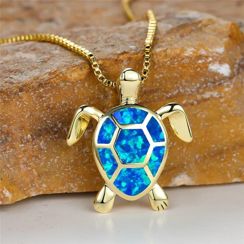 Green Opal Turtle Pendant Necklace