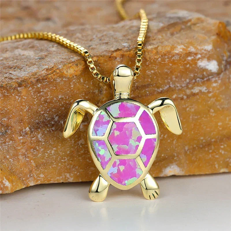 Green Opal Turtle Pendant Necklace