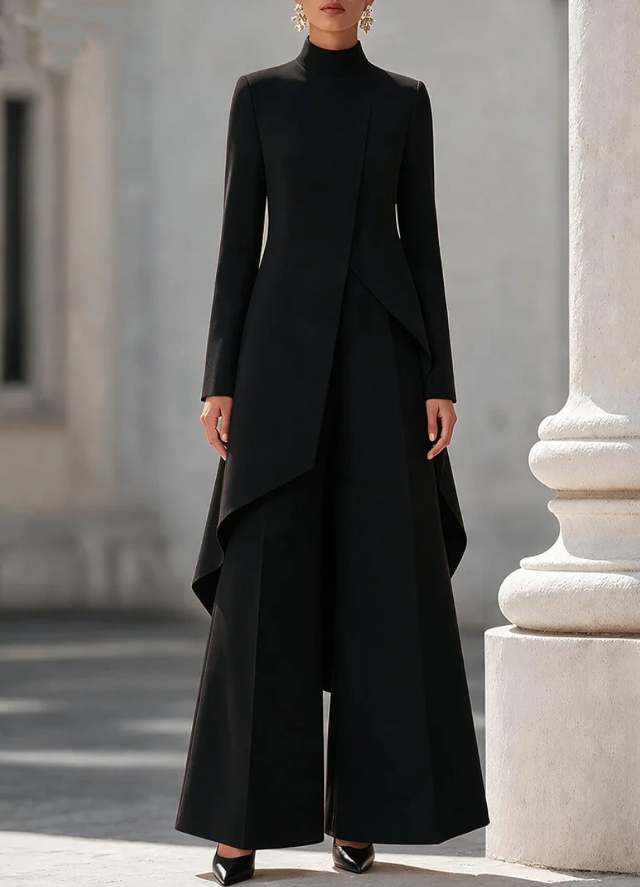 Catriona high-neck trouser set in black, full-length front view