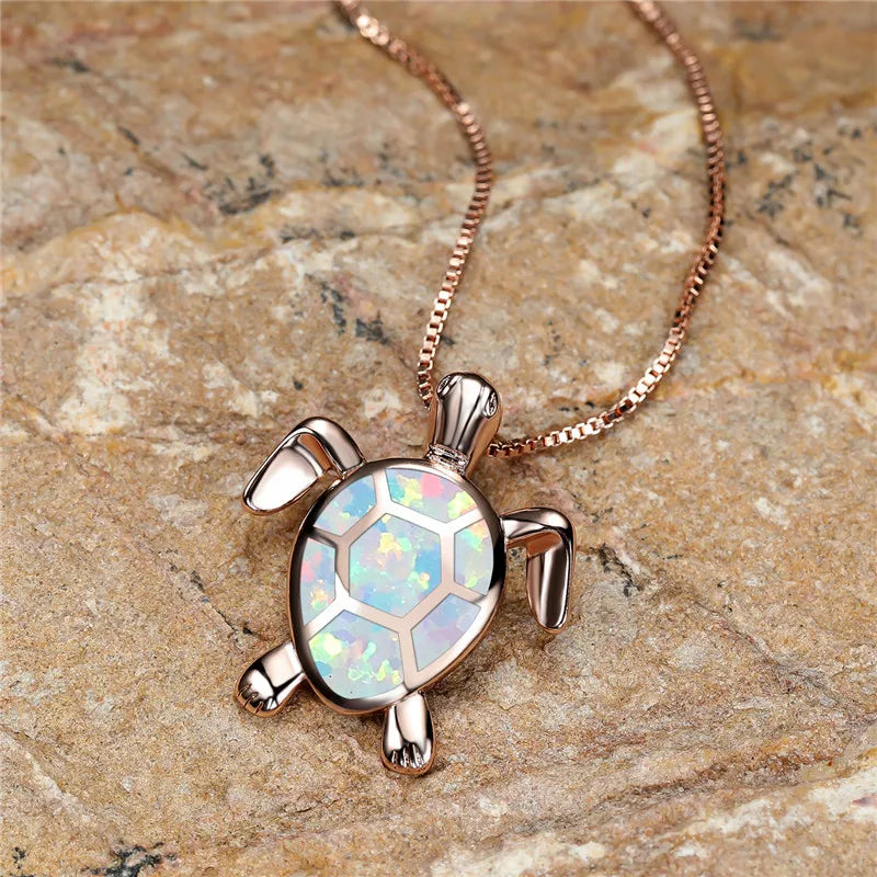 Green Opal Turtle Pendant Necklace