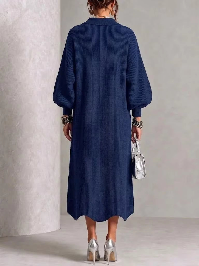 Ellery button-down knit midi dress in Navy, back view