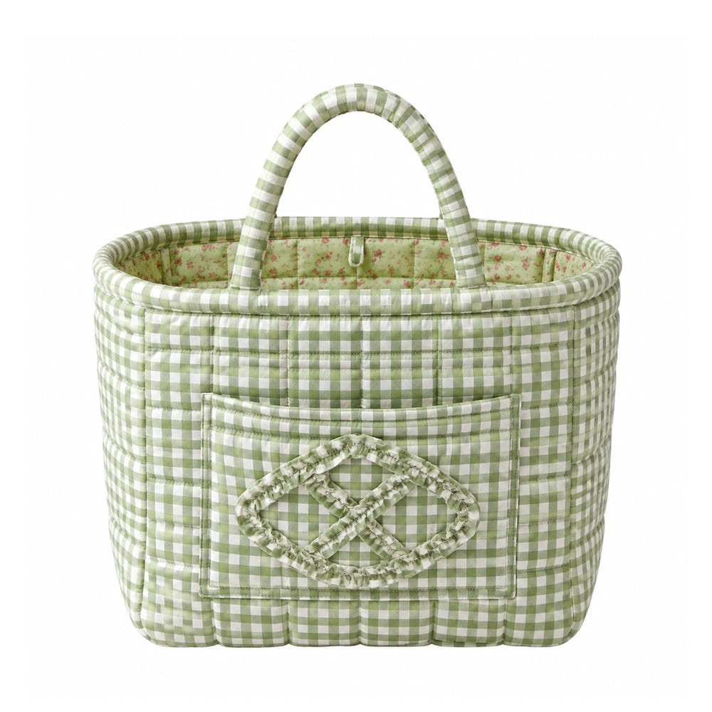 Willow quilted everything basket in Sage Gingham, front view