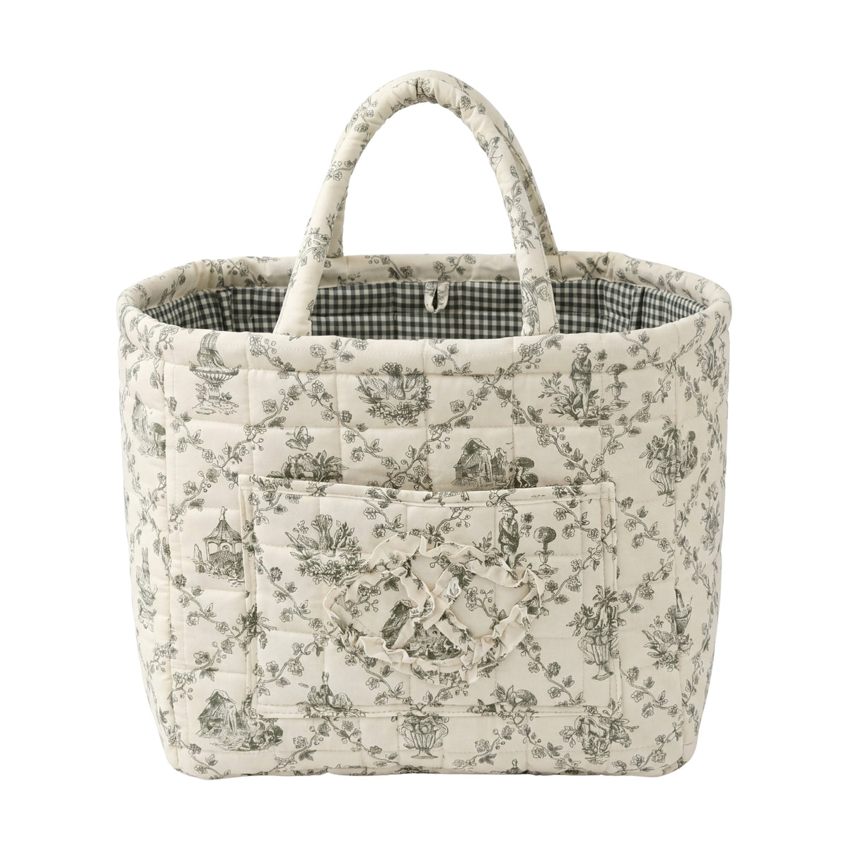 Clover quilted everything basket in Sage Toile, front view