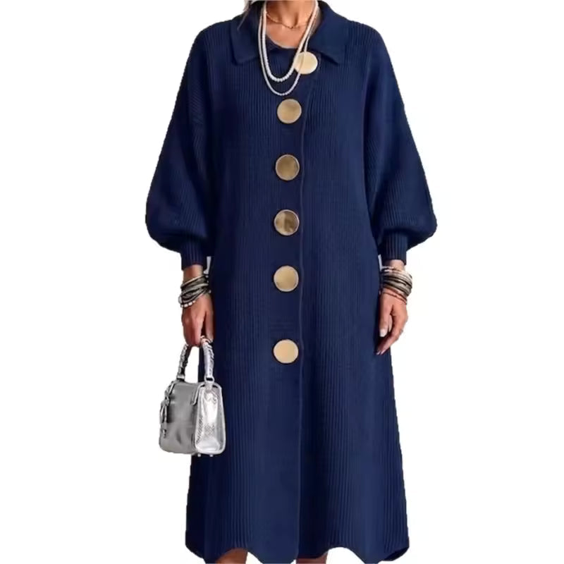 Ellery button-down knit midi dress in Navy, product view