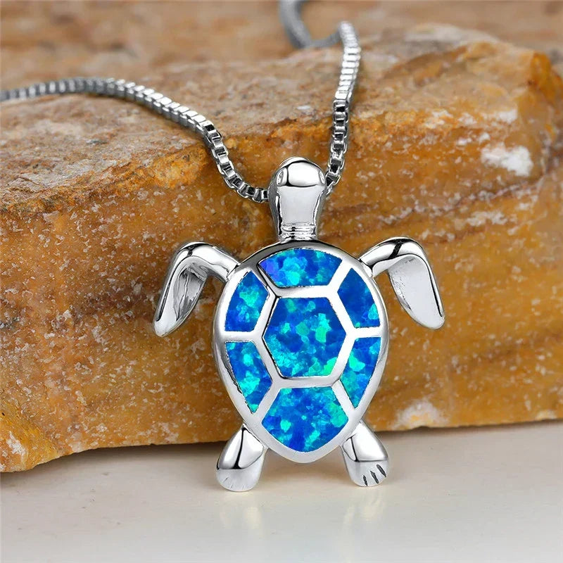 Green Opal Turtle Pendant Necklace