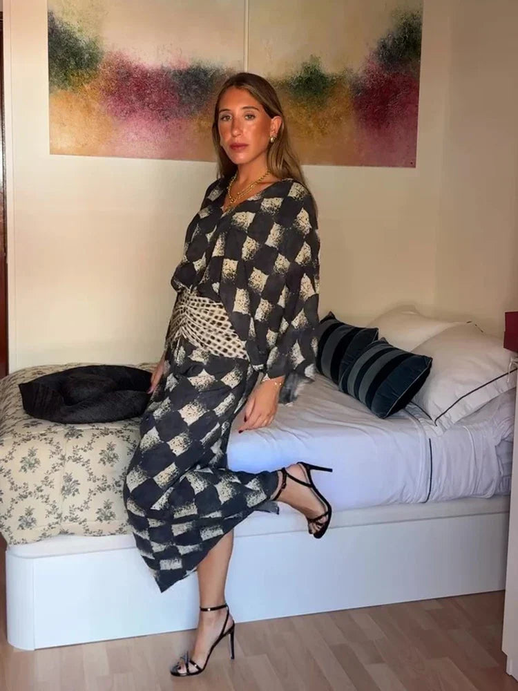 LIORA™ | Monochrome Print Maxi Dress