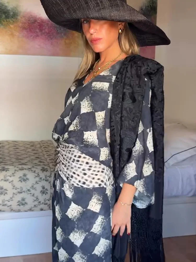 LIORA™ | Monochrome Print Maxi Dress
