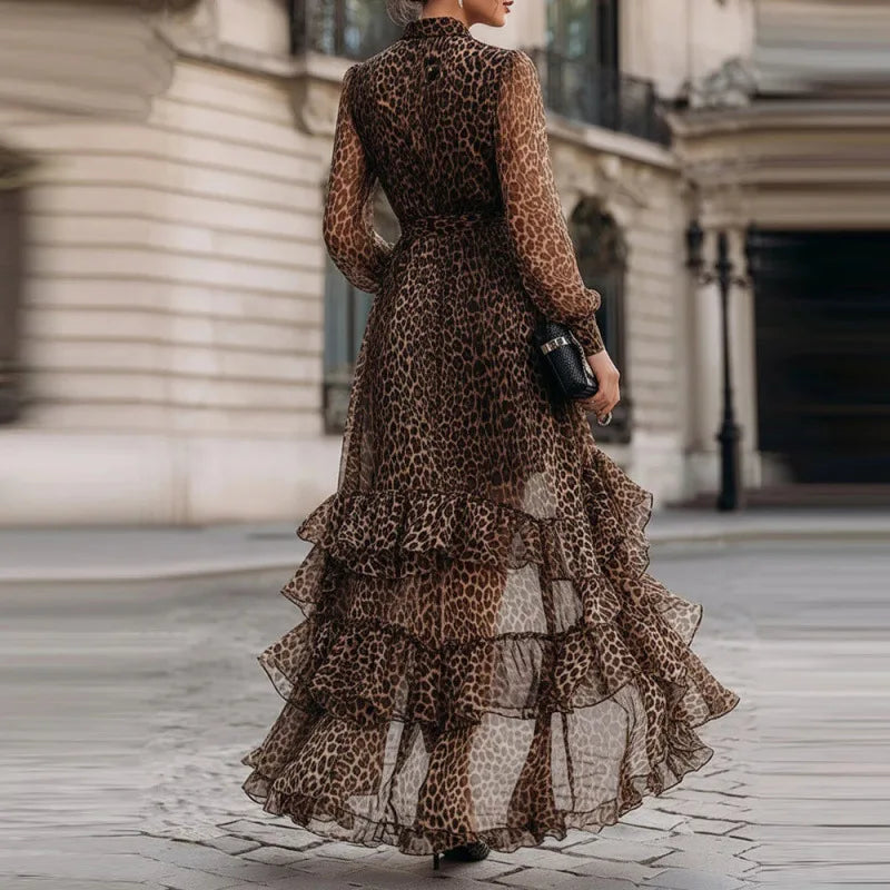Annest leopard print ruffle maxi dress, back view