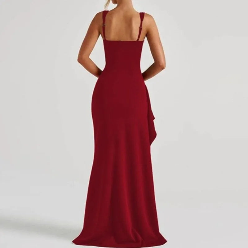 Bryher fitted maxi dress in red, back view