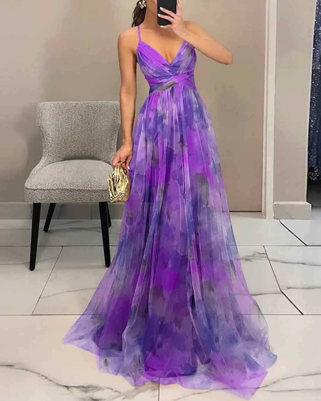 LIORA™ | Watercolor Chiffon Maxi Dress