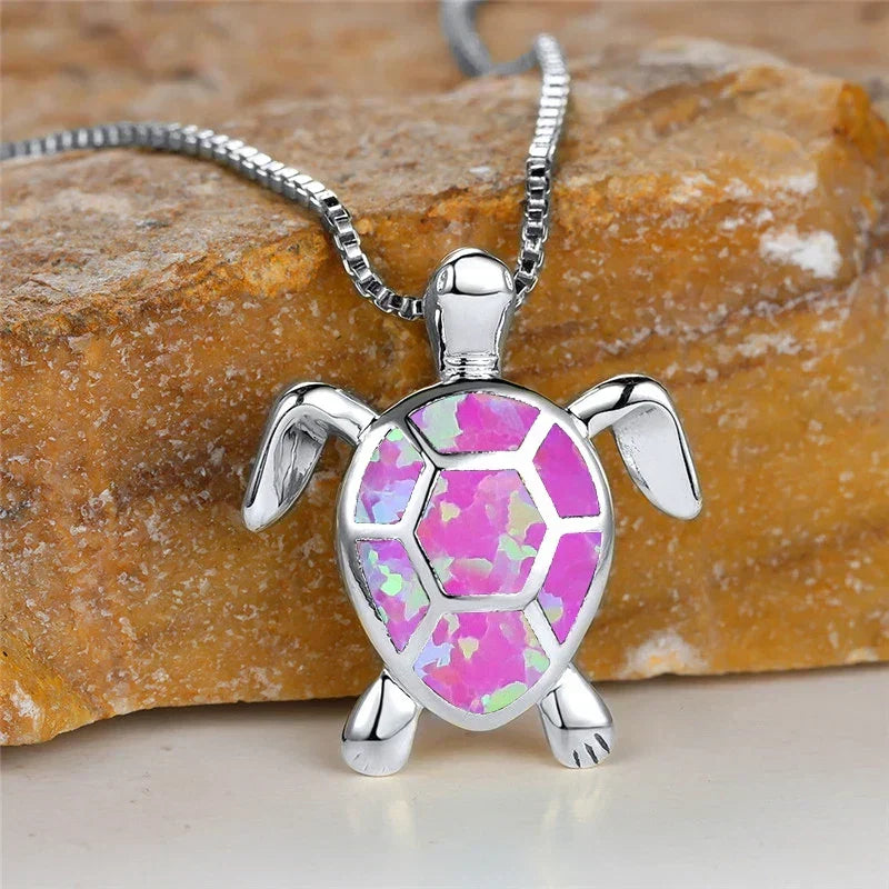 Green Opal Turtle Pendant Necklace