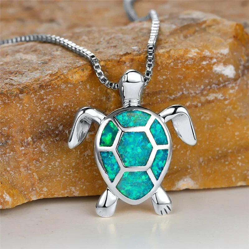 Green Opal Turtle Pendant Necklace