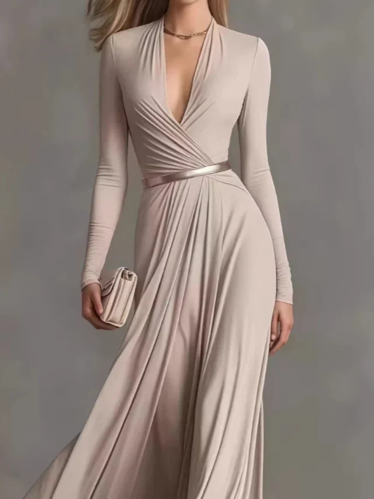 Kerra wrap maxi dress in apricot, close-up