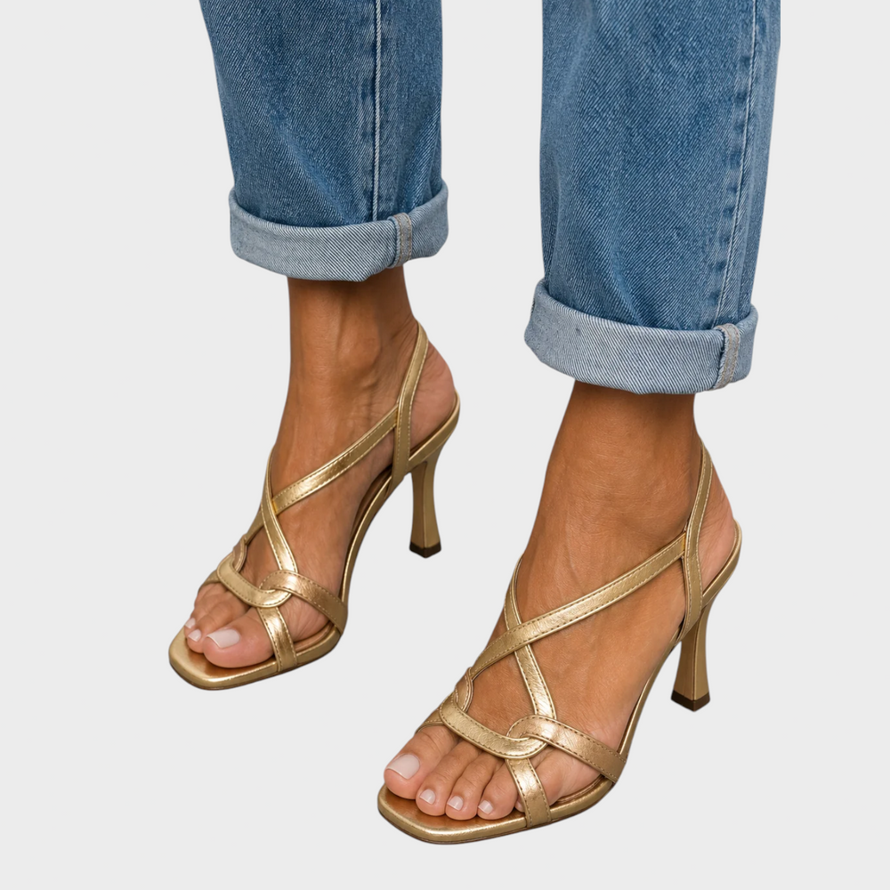 Margot | Gold Strappy Heeled Sandals