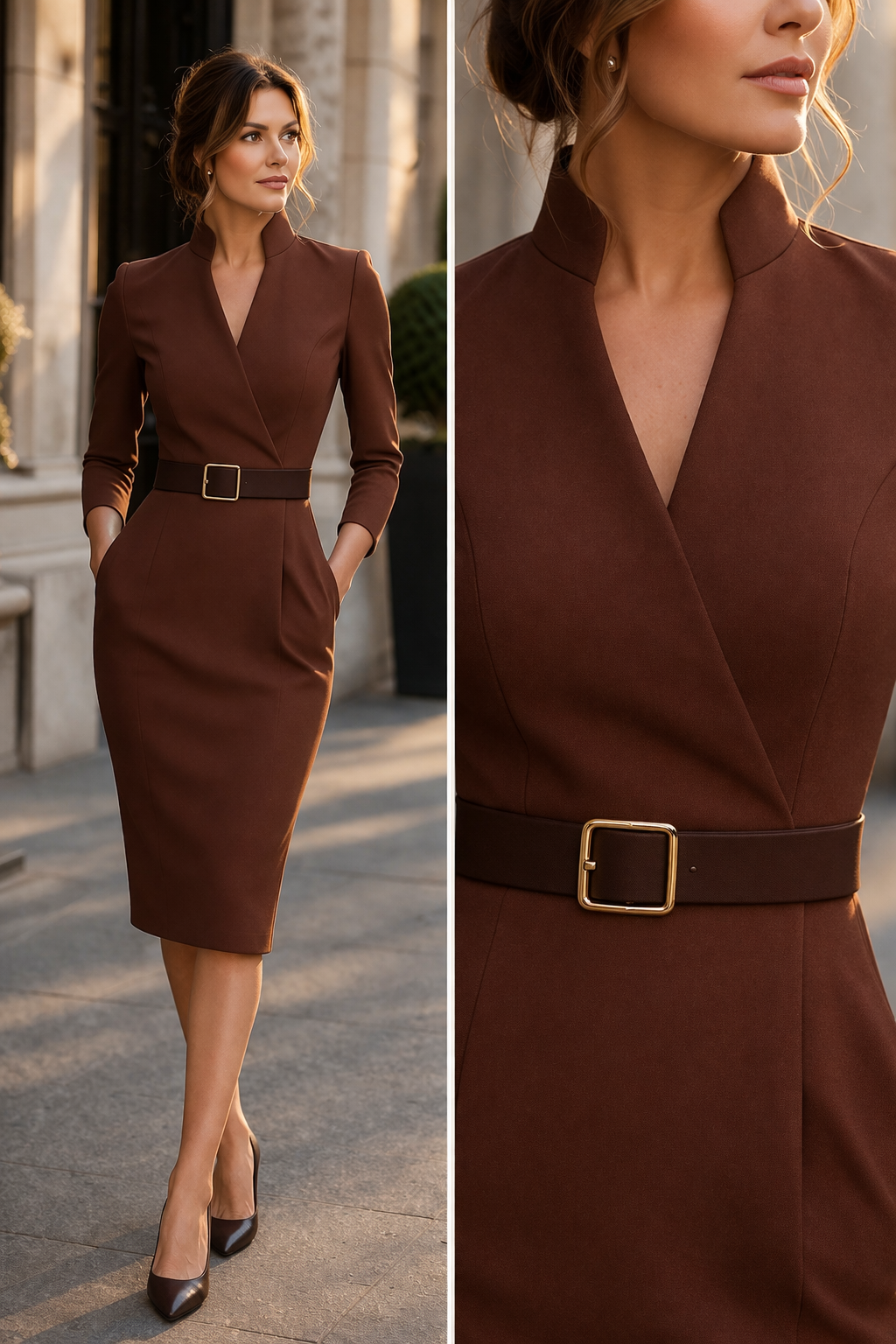 LIORA™ | Belted Wrap Midi Dress