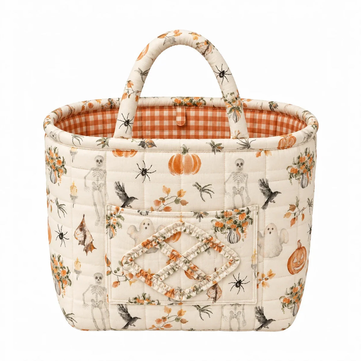 Hettie quilted everything basket in Spooky Bloom, front view