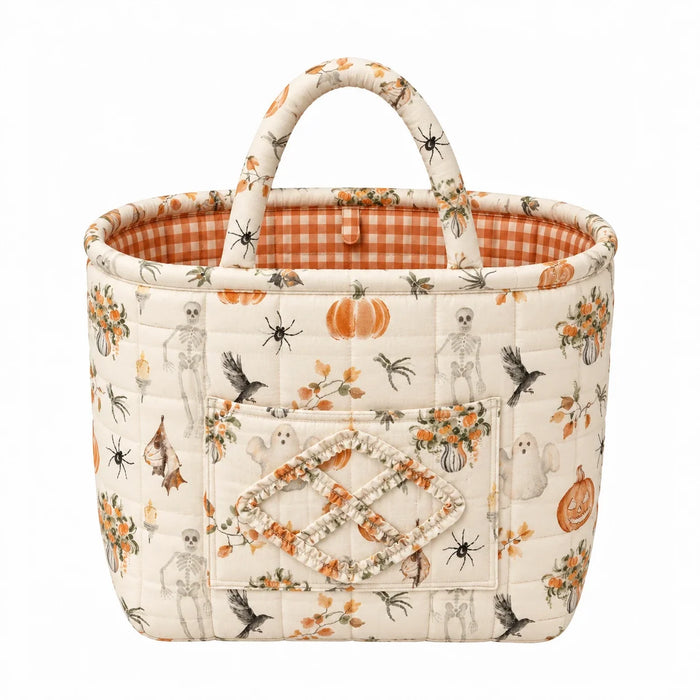 Hettie quilted everything basket in Spooky Bloom, front view