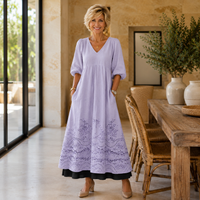 BATHSHEBA | LILAC EMBROIDERED HEM V-NECK MAXI DRESS