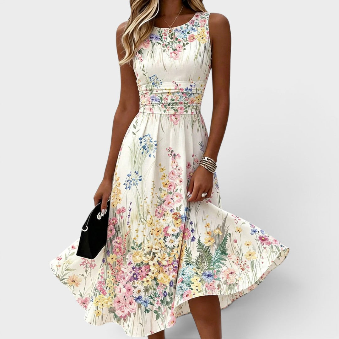 LIORA™ | Lace Trim Midi Dress