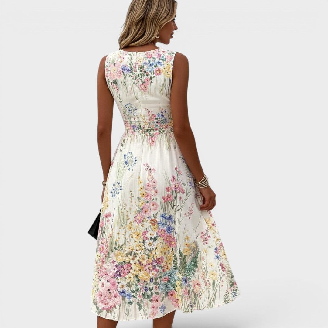 LIORA™ | Lace Trim Midi Dress
