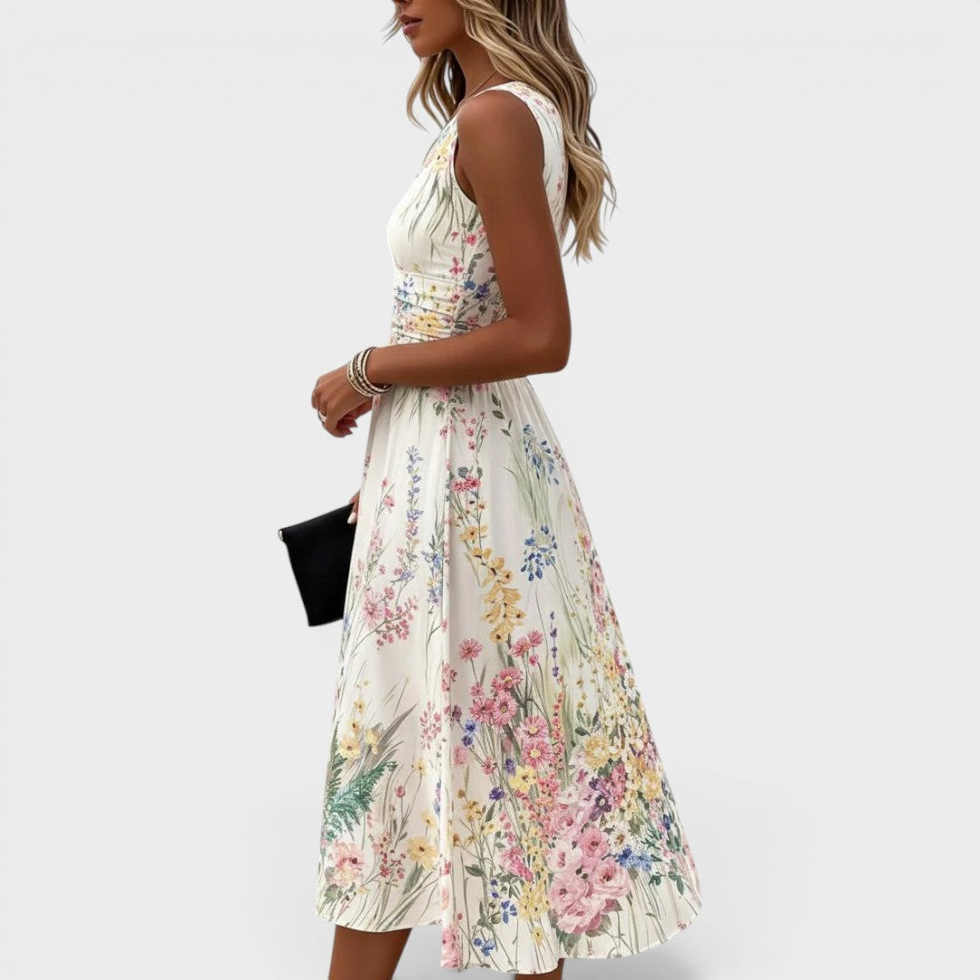 LIORA™ | Lace Trim Midi Dress