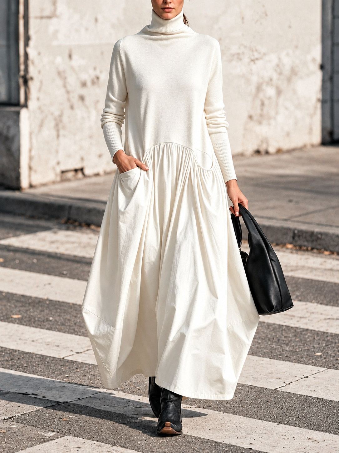Ellisande turtleneck maxi dress in white, front view