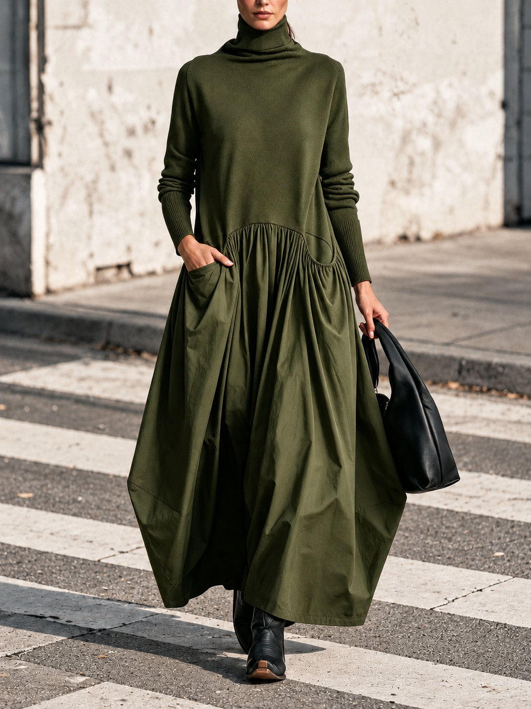 Ellisande turtleneck maxi dress in green, front view