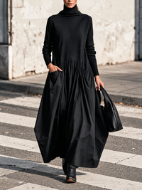 ELLISANDE | TURTLENECK MAXI DRESS WITH GATHERED SKIRT
