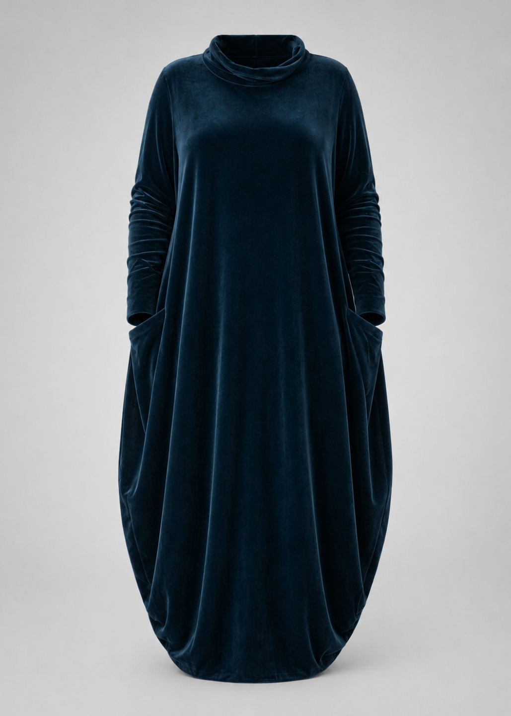 Corisande velvet cocoon maxi dress in navy, flat front view