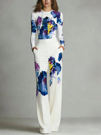 Sienna Color-Blocked Crew Neck Top and Trousers Set